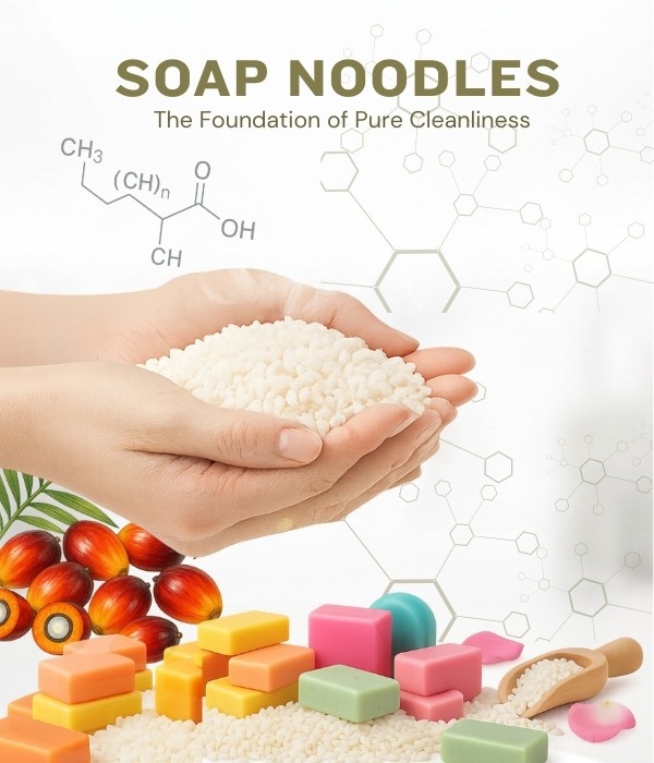 Soap noodles made from palm oil used for bar soap manufacturing and personal care products