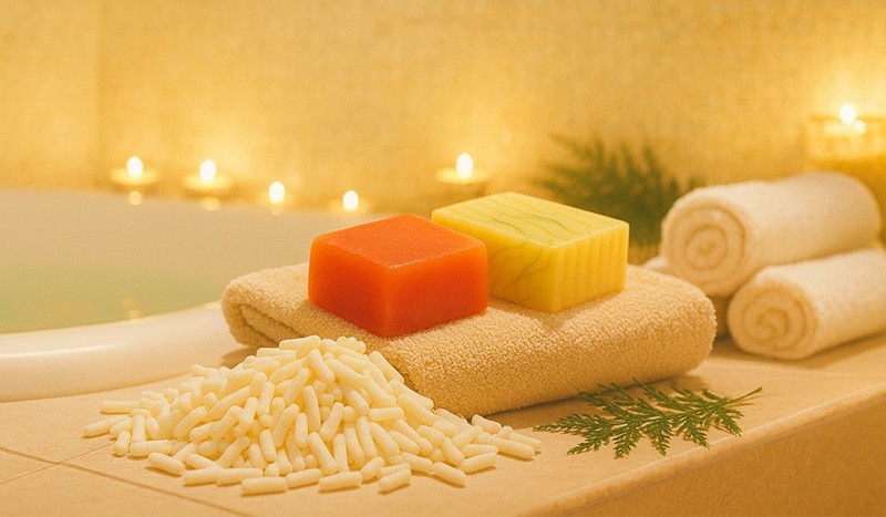 Soap noodles 8020 TFM 78 used in bath soap manufacturing from palm oil representing global soap noodles price demand and personal care applications